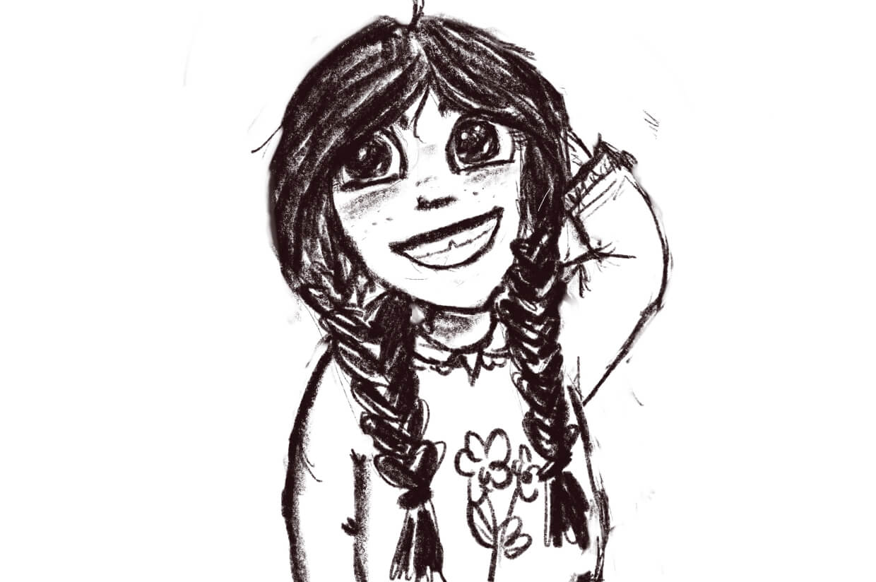 Sketch of a girl with long braids