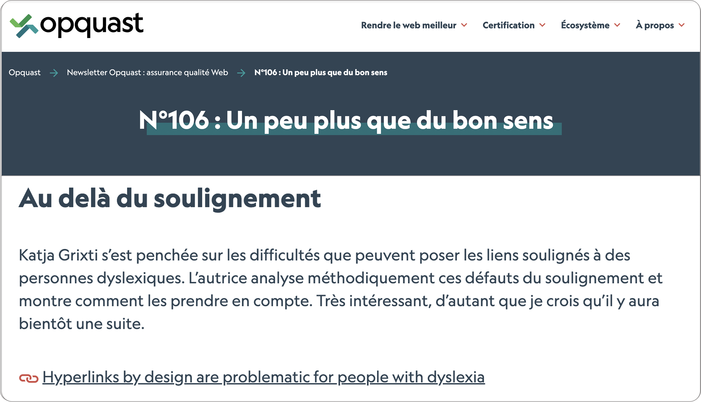 Screenshot of post on French website