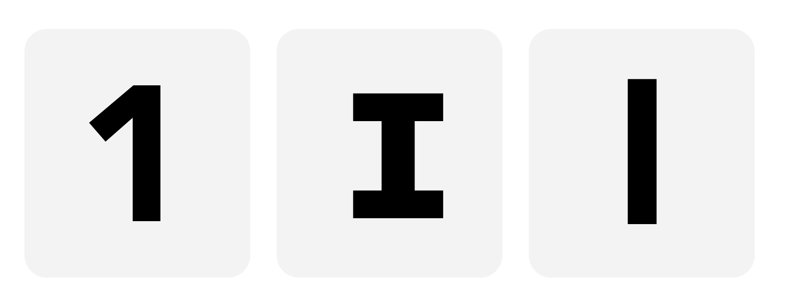 image of the number 1, uppercase letter I, and lowercase letter l. Image purposefully shows each letter looking distinctively different from eachother